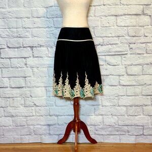 Anthropologie Anna Sui Black Embroidered Midi Skirt